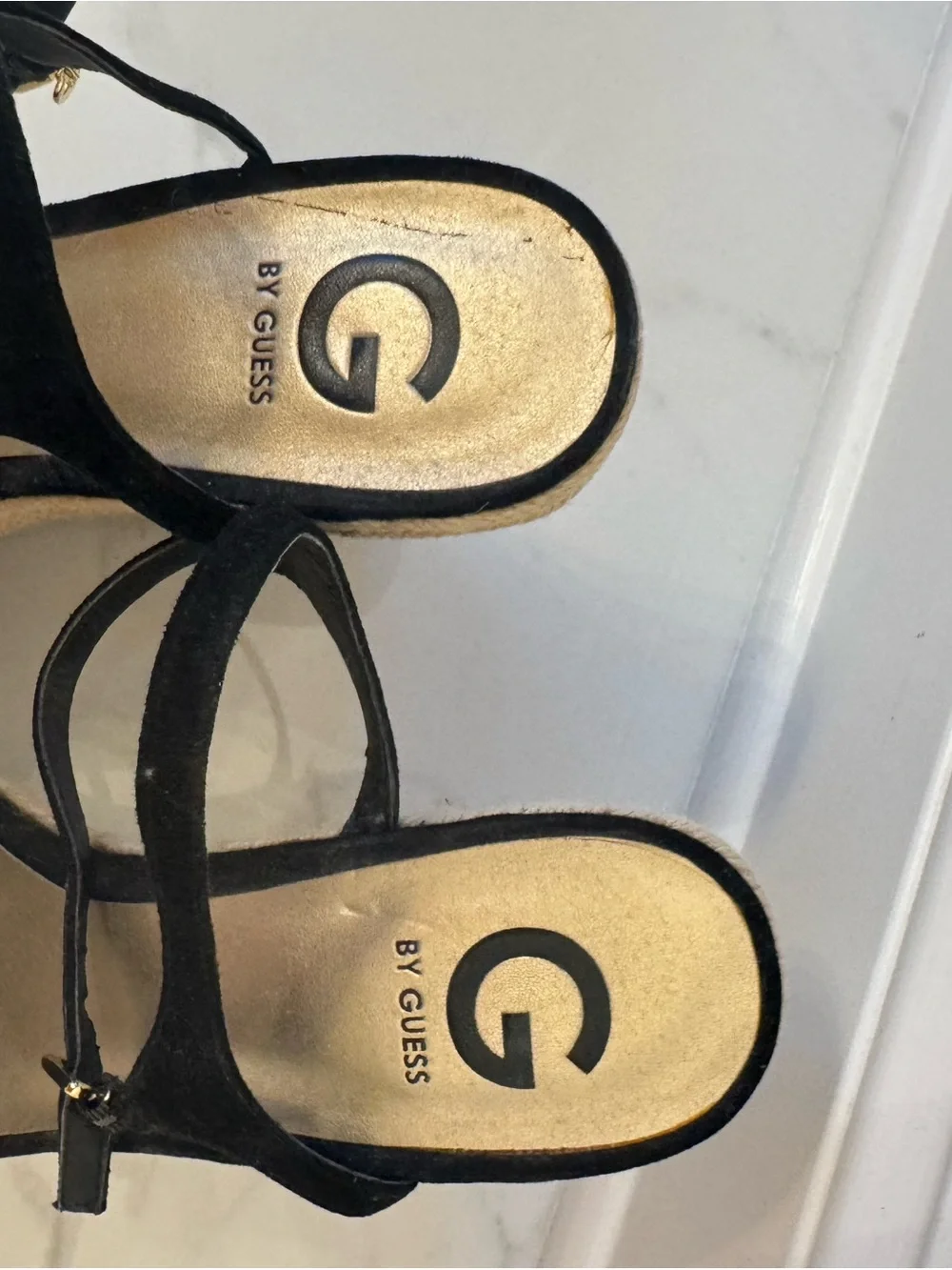 Guess Black Bow Espadrille Wedge Sandals with Ankle Strap